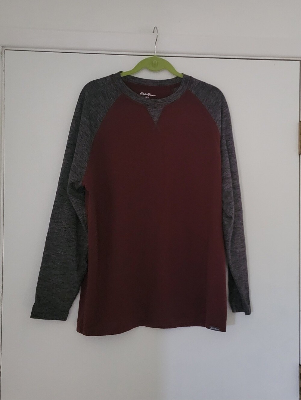 Men's Eddie Bauer Long-Sleeve, Heavy Duty Shirt - Burgundy with Charcoal Sleeves